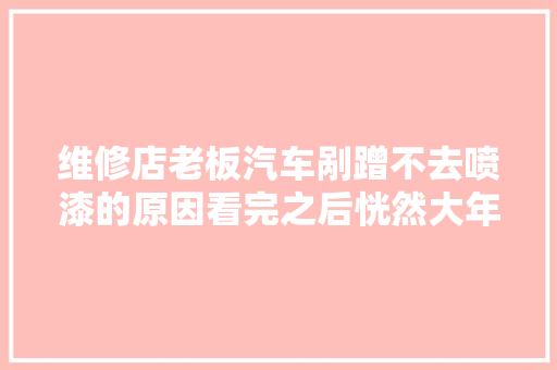 维修店老板汽车剐蹭不去喷漆的原因看完之后恍然大年夜悟