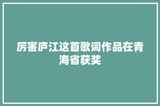 厉害庐江这首歌词作品在青海省获奖