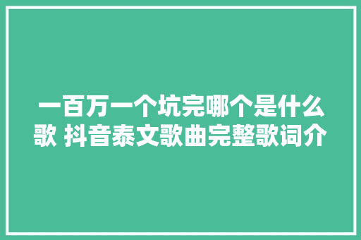 一百万一个坑完哪个是什么歌 抖音泰文歌曲完整歌词介绍