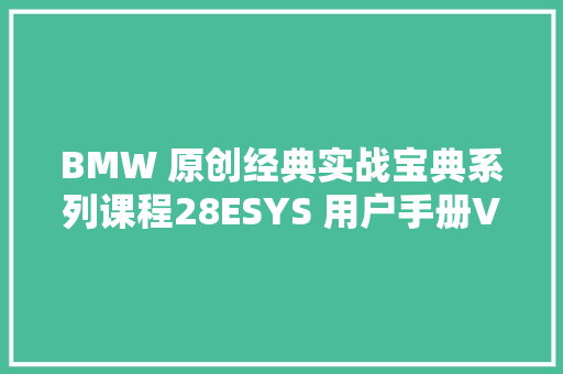 BMW 原创经典实战宝典系列课程28ESYS 用户手册V3330
