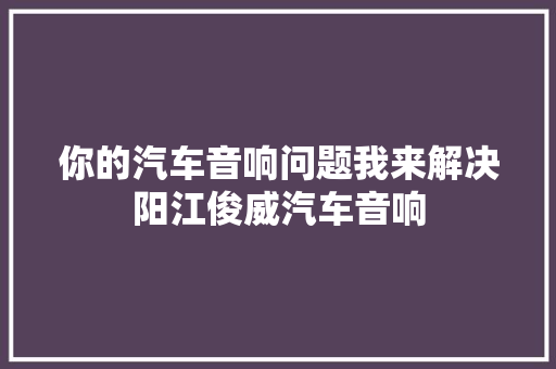 你的汽车音响问题我来解决阳江俊威汽车音响