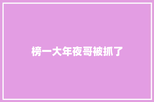 榜一大年夜哥被抓了