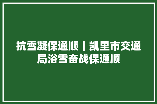 抗雪凝保通顺｜凯里市交通局浴雪奋战保通顺