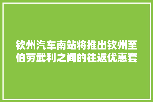 钦州汽车南站将推出钦州至伯劳武利之间的往返优惠套票