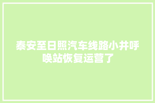 泰安至日照汽车线路小井呼唤站恢复运营了