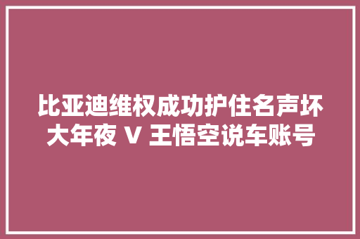 比亚迪维权成功护住名声坏大年夜 V 王悟空说车账号封啦