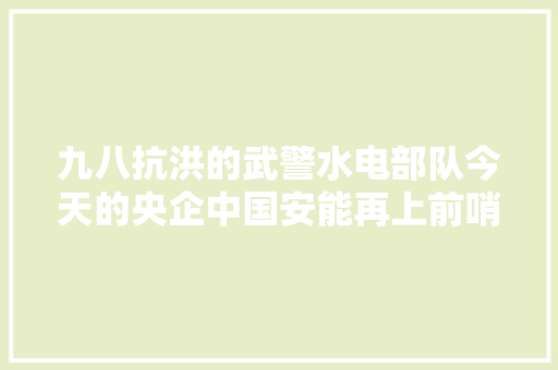 九八抗洪的武警水电部队今天的央企中国安能再上前哨
