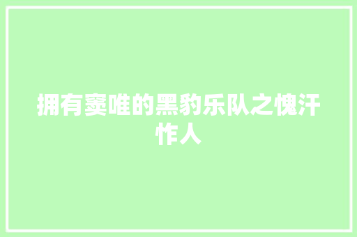 拥有窦唯的黑豹乐队之愧汗怍人