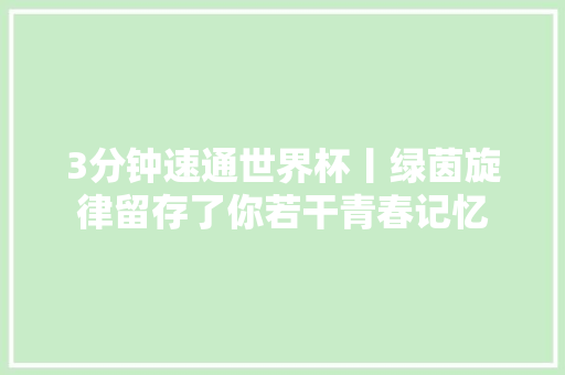 3分钟速通世界杯丨绿茵旋律留存了你若干青春记忆