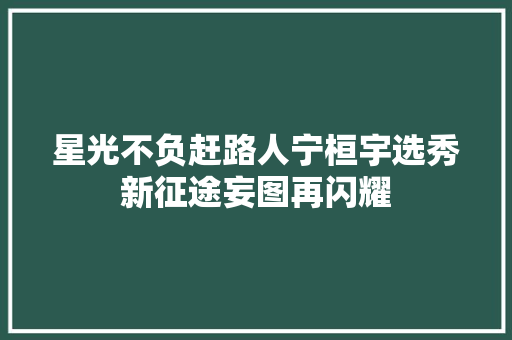 星光不负赶路人宁桓宇选秀新征途妄图再闪耀