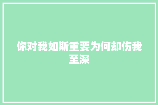 你对我如斯重要为何却伤我至深