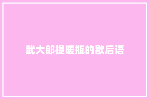 武大郎提暖瓶的歇后语