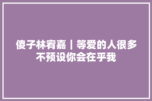傻子林宥嘉｜等爱的人很多不预设你会在乎我
