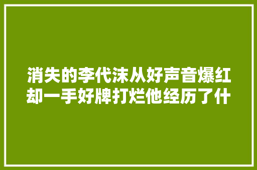 消失的李代沫从好声音爆红却一手好牌打烂他经历了什么