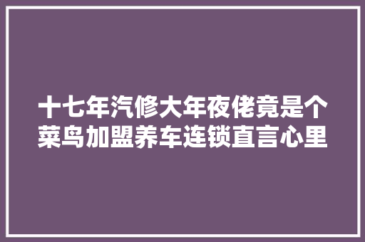 十七年汽修大年夜佬竟是个菜鸟加盟养车连锁直言心里打颤