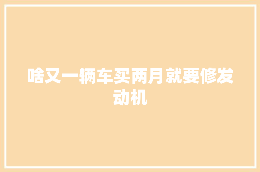 啥又一辆车买两月就要修发动机