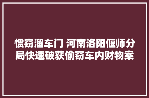 惯窃溜车门 河南洛阳偃师分局快速破获偷窃车内财物案