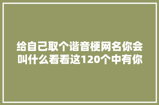 给自己取个谐音梗网名你会叫什么看看这120个中有你的姓氏吗
