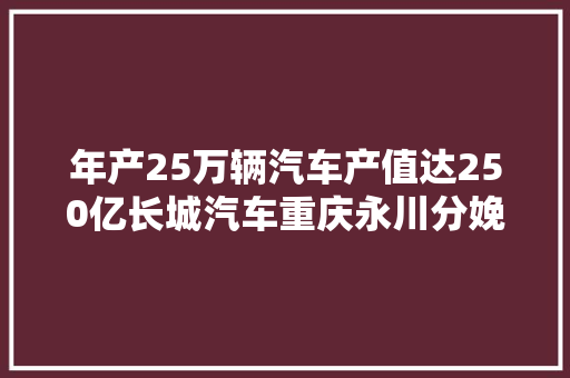 年产25万辆汽车产值达250亿长城汽车重庆永川分娩基地项目开工