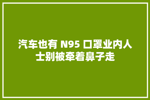 汽车也有 N95 口罩业内人士别被牵着鼻子走