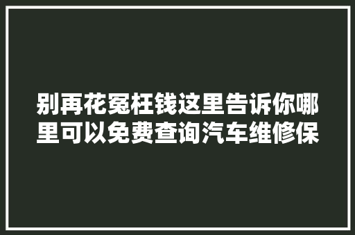 别再花冤枉钱这里告诉你哪里可以免费查询汽车维修保养记录