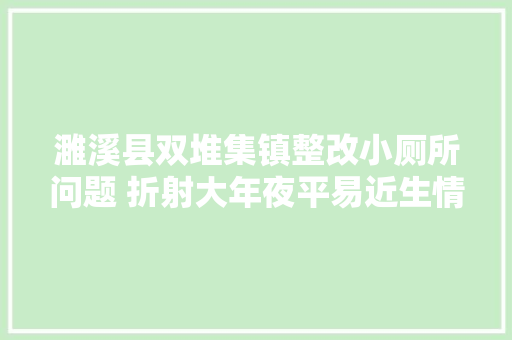 濉溪县双堆集镇整改小厕所问题 折射大年夜平易近生情怀