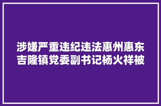 涉嫌严重违纪违法惠州惠东吉隆镇党委副书记杨火祥被查
