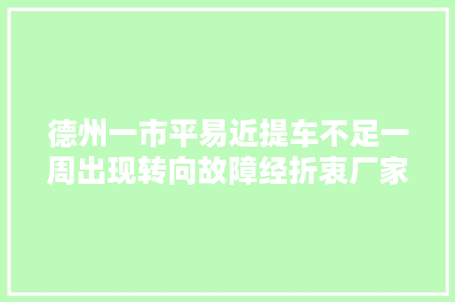 德州一市平易近提车不足一周出现转向故障经折衷厂家赞同换新车