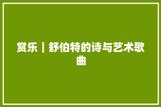 赏乐｜舒伯特的诗与艺术歌曲