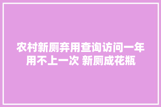 农村新厕弃用查询访问一年用不上一次 新厕成花瓶