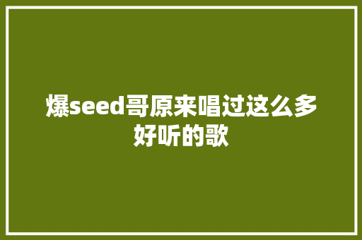 爆seed哥原来唱过这么多好听的歌