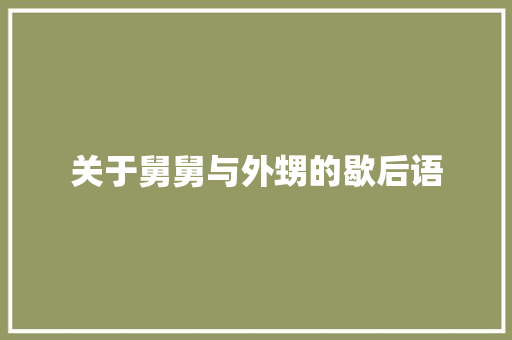 关于舅舅与外甥的歇后语