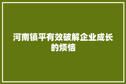 河南镇平有效破解企业成长的烦恼