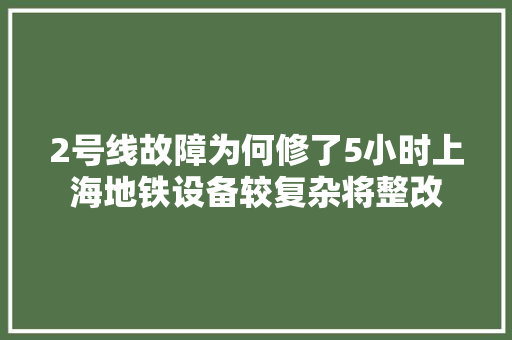 2号线故障为何修了5小时上海地铁设备较复杂将整改