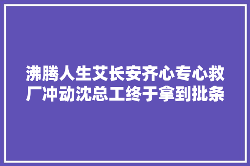 沸腾人生艾长安齐心专心救厂冲动沈总工终于拿到批条华汽转危为安