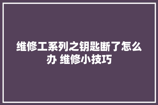 维修工系列之钥匙断了怎么办 维修小技巧