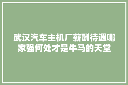 武汉汽车主机厂薪酬待遇哪家强何处才是牛马的天堂