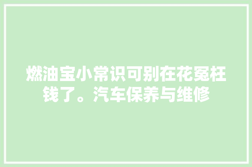 燃油宝小常识可别在花冤枉钱了。汽车保养与维修