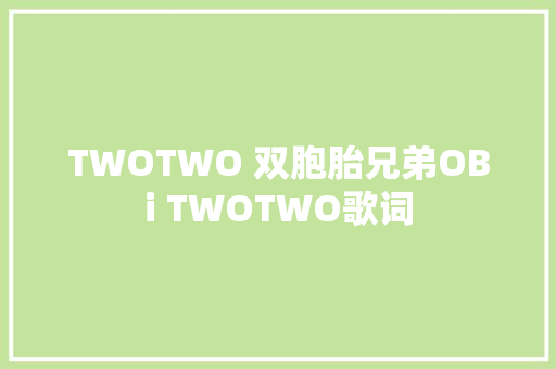 TWOTWO 双胞胎兄弟OBi TWOTWO歌词 休闲娱乐