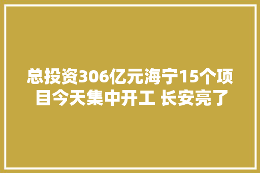 总投资306亿元海宁15个项目今天集中开工 长安亮了