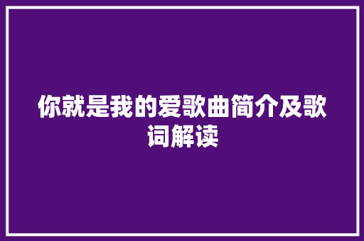 你就是我的爱歌曲简介及歌词解读