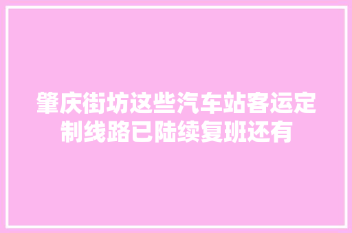 肇庆街坊这些汽车站客运定制线路已陆续复班还有