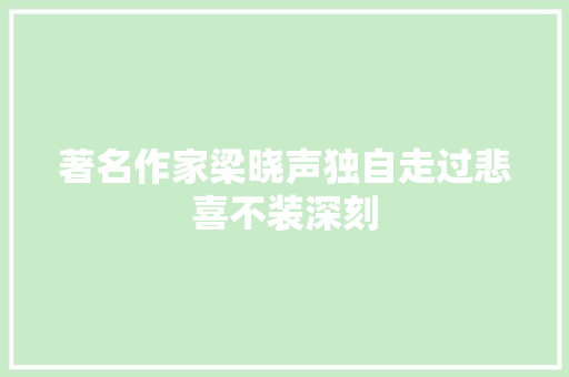 著名作家梁晓声独自走过悲喜不装深刻