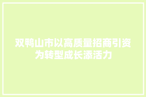 双鸭山市以高质量招商引资为转型成长添活力