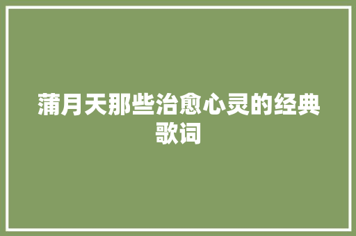 蒲月天那些治愈心灵的经典歌词