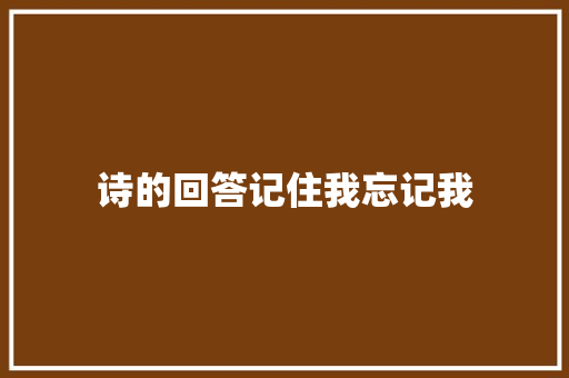 诗的回答记住我忘记我