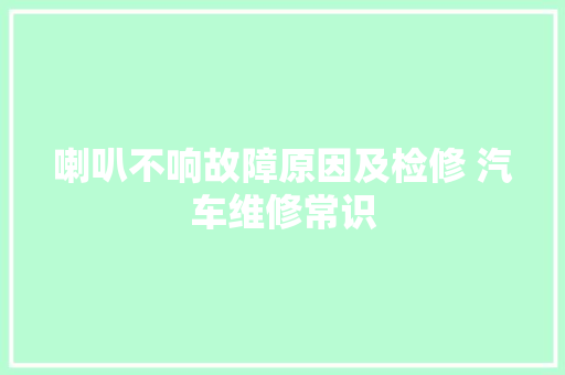 喇叭不响故障原因及检修 汽车维修常识