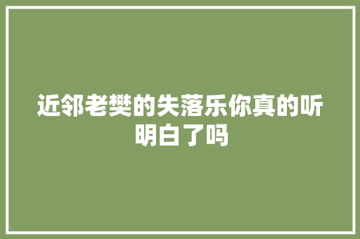 近邻老樊的失落乐你真的听明白了吗