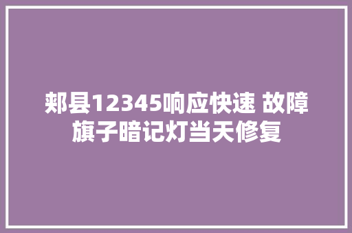 郏县12345响应快速 故障旗子暗记灯当天修复