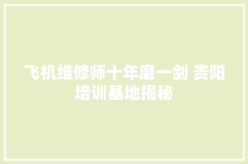 飞机维修师十年磨一剑 贵阳培训基地揭秘
